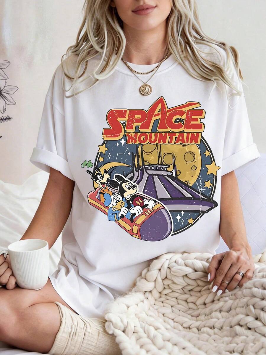 Disney UNIHLO Mickey  Print  Summer Casual Versatile Pure Cotton T-Shirt Suitable For Any Place - 白色 - 查看 1