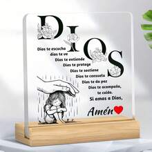 1pc Christian Spanish Decorative Plaque, Acrylic Wood Tray "Dios Te Escucha" (God Cares For You), Floral Comfort Decor - Multicolor - View 10
