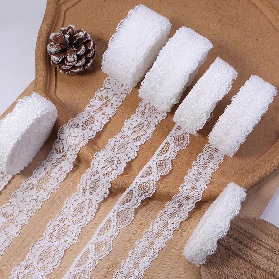5码/包 白色弹力蕾丝花边，高弹蕾丝缎带，服装DIY配件，内衣及家居服装饰材料，婚纱/礼服制作，婚礼/订婚/求婚花束礼盒装饰缎带