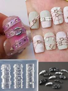 Punk Style Heart-Shaped Rivet Carving Mold, Y2K Bondage Belt Chain Buckle Rivet Template, Craft Carving Mold, Nail Art Decoration Tool - Clear - View 11