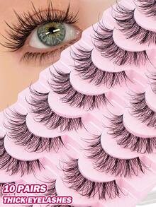 MAANGE 10pcs Wet Manga Style False Eyelashes, One-Piece Natural Transparent Lashes Extension, Densely Curled Design, Suitable For Beginners, Reusable - Black - View 6