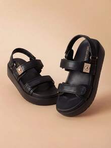 Women's 1.61-Inch Platform Wedge Sandals Arch Support Comfortable Open Toe Casual Dressy With Adjustable Straps PP Straw Shoe Upper For Beach Vocation Commuting Summer Black Shoes - ĐEN/PU - Xem 2