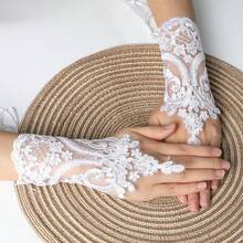 1pc Elegant Black Lace Fingerless Gloves - Soft & Skin-Friendly, Floral Design, Stretchy Polyester Fabric - Ideal For Brides, Weddings, Parties And Galas, Wedding Accessories - A - View 12