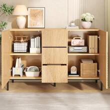 Modern Sideboard With Geometric Structure, Double Doors, Medium Drawer, Ample Storage Space, Multifunctional Storage Cabinet For Living/Dining Room - 卡其色 - 查看 4