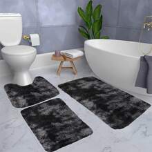 Bathroom Rug Mat Set 3/4/5 Piece, Mixed Color Bath Mat Set, Non-Slip Ultra Soft Carpet Mats, Water Absorbent With U-Shaped Toilet For Bathroom, Tub, Shower, Thick Bathroom Mat, Machine Washable Bath Mat For Bathroom Floor - Đen - Xem 6