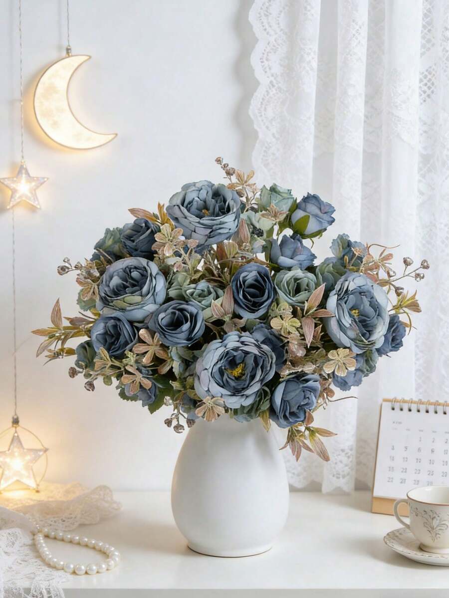 1束人造牡丹玫瑰花束,DIY花束,花环材料,糖果盒配件,家居及婚礼装饰,新娘腕花,胸花,头饰材料,情人节礼物,新年装饰,人造植物,秋季装饰,室内装饰,桌面装饰,花园装饰,家居装饰,情人节礼物,毕业礼物 - 藍色 - 查看 1