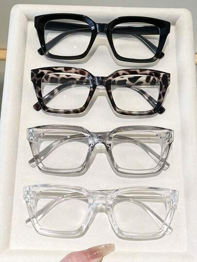 4副彩色塑料几何全框装饰眼镜，现代简约风格，适合女性日常佩戴、返校季、街头摄影、周末穿搭，时尚配饰