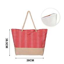 1 unidad de bolso de mano de paja a rayas bicolor con gran capacidad, ideal para playa, picnic, viajes y salidas diarias, también como complemento de estilo casual, plegable y fácil de transportar. - 190304002 Rojo - Ver 2