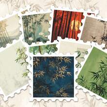 56pcs Artistic Chinese Style Bamboo Scene Stickers Pack | Stylish Vinyl Decals With Traditional Bamboo & Scenery Graphics | For Phone, Luggage & Decor | For Fans & Cultural Vibe Enthusiasts Funny Stickers Kindle Scrapbook Supplies Laptop Sticker - Square - View 4