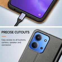 Black Faux Leather Card Slot Flip Protective Phone Case With Stand - Black - View 6