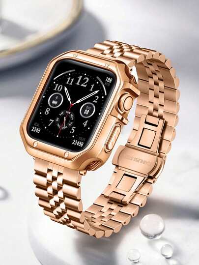 This 2 Pieces Compatible With Apple Watch Band And Compatible With Apple Watch Case Set Features A Rose Gold Colored Stainless Steel Watch Band And A TPU Frame Watch Case Cover (Without Screen Protector). Compatible With Apple Watch Ultra 3/2/1/SE/S11/S10/S9/S8/S7/S6/S5/S4/S3/S2/S1 Series. Available In Rose Gold Sizes 38mm, 40mm, 41mm, 42mm, 44mm, 45mm, 46mm, And 49mm. Ideal As A Gift For Men, For Parties, Business Occasions, Or As An Accessory For Both Men And Women.