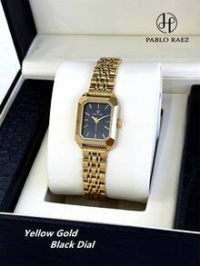 Pablo Raez 1件18K金女士腕表，不锈钢夏季配饰，复古腕表，银饰，不褪色，真品魅力，顶级品质，女士时钟，奢华正装腕表，IPS电镀，优雅新款长方形奢华石英表 - 金色 - 查看 16
