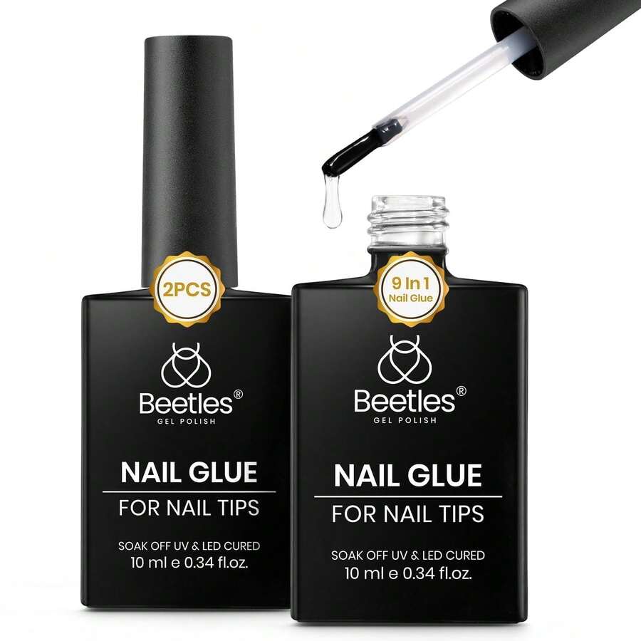 Beetles Gel Nail Glue, 9 In 1 UV Nail Glue For Acrylic Nail Tips, Super Strong Brush On Formula, Base Coat Gel, Ideal Gift For Women, UV LED Light Required - 2 lọ keo dán móng tay dạng gel 10ml - Xem 1