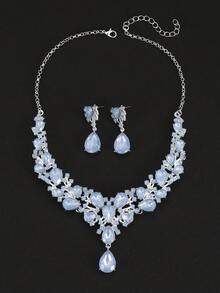 2pcs/Set Necklace & Earrings Water Drop Design Set, White AN082 - Blue Protein - View 4