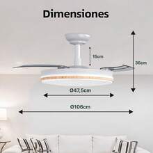 ostarkdom Iotostark Retractable LED Ceiling Fan, 106cm, 3 Blades, 72W Total Power, No App, With Remote Control, Timer, 6 Speeds, 3 Light Temperatures, Summer-Winter Function, Silent, White Iotostark-Leduni - Orange - View 7