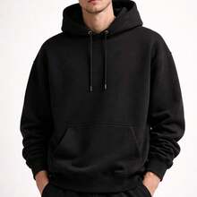 Plain Black Kangaroo Hoodie Jacket - Black - View 1