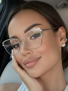 1 Pair Women's Multi-Color Cat Eye Metal Frame Rhinestone Retro Minimalist Personalized Spring Leg Fashion Daily Wear Non-Prescription Glasses - Multicolor - View 1