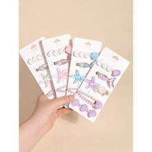 5pcs/Pack Mermaid Shell Hair Clips, Cute Kawaii Lovely Girls Side Crab Clips, Korean Fashion Bangs Hair Accessories - 彩色 - 查看 1