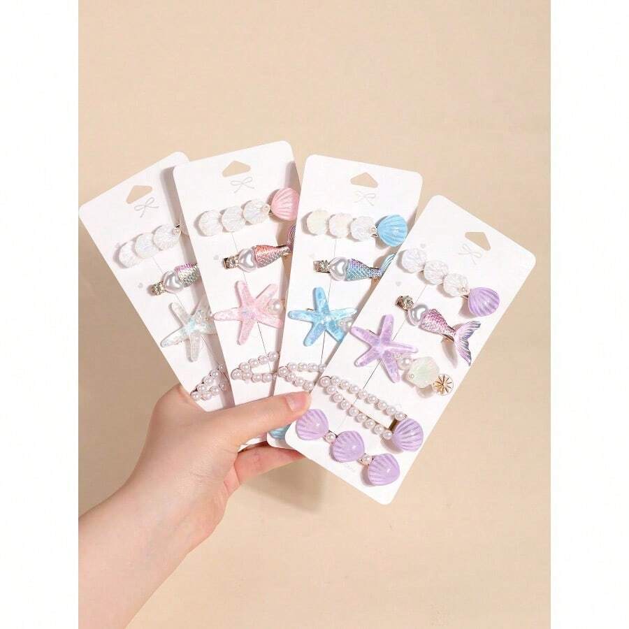5pcs/Pack Mermaid Shell Hair Clips, Cute Kawaii Lovely Girls Side Crab Clips, Korean Fashion Bangs Hair Accessories - 彩色 - 查看 1