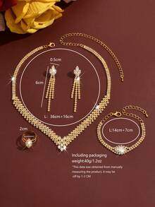 1 Set White Crystal Bridal Jewelry Set, Western Style Crystal Jewelry Set, Suitable For Party Wear - Silver - View 11