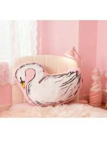 Elegante cojín decorativo con forma de cisne pintado a mano - con ribete rosa, adecuado para dormitorio, sala de estar, sofá, regalo ideal para entusiastas de la decoración del hogar y amantes de los cisnes - Rosa - Ver 5