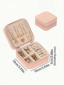 1个PU皮革旅行首饰盒，女士便携式首饰收纳盒，迷你首饰整理盒，送给女朋友的礼物，生日、情人节礼物，项链戒指收纳盒，房间装饰 - 米色 - 查看 16