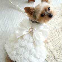 1 件宠物服装，3D 玫瑰花朵背带，带钩环，黑色/粉色/白色，婚纱，芭蕾舞裙，猫狗伴娘装 - 白色 - 查看 16