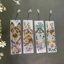 DIY Diamond Painting Bookmarks Set - 4 Cute Dog Patterns With Sparkling Crystal Pendants, Ideal Handicraft Kit For Beginners, Suitable For Home And Office Use - No Frame - View 2