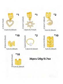 36pcs Gold Hollow Hair Rings, Rhinestone Alloy Pendant, Easter Limited Edition Gold Hair Accessories Set - Gold - View 6