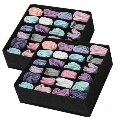 1pc/3pcs Underwear & Socks Drawer Storage Box, 24-Grid Lingerie Organizer, Fabric Drawer Storage Box, Suitable For Socks And Underwear Storage, Saves Wardrobe Space, Bedroom Accessory, Storage, Storage Box,Storage Orangizer,Travel Essential