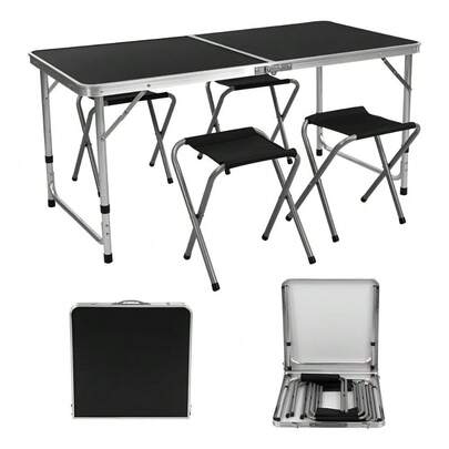 Mesa Plegable Tipo Portafolio 1.20M Negra Con 4 Sillas Portátiles SelectShop