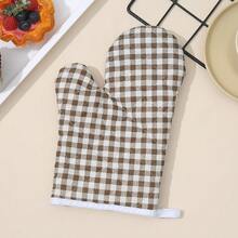 1pc Coffee Plaid Heat Resistant Glove And Pad Set, Double-Sided Quilted Washable Heat Proof Glove, Suitable For Daily Use, Cooking, Baking Gift Set - View 7