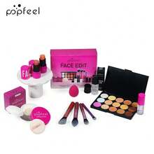 POPFEEL FACE EDIT Ensemble de maquillage grand format : 11 pièces Kit de contour professionnel pour le visage et les joues, créez un look de maquillage parfait - Nude - Voir 11