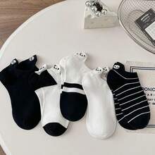 新款熊猫刺绣短袜，薄棉可爱卡通黑白低帮船袜 - 彩色 - 查看 5
