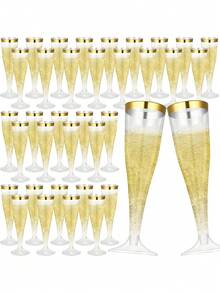 100/50/30/25/20/10pcs Set Transparent Gold/Champagne/Wine/Cocktail/Wedding Toast Reusable Cups, Suitable For New Year, Christmas, Party, Wedding And Other Large Events, Birthday, Valentine's Day And Back To School Season - View 1