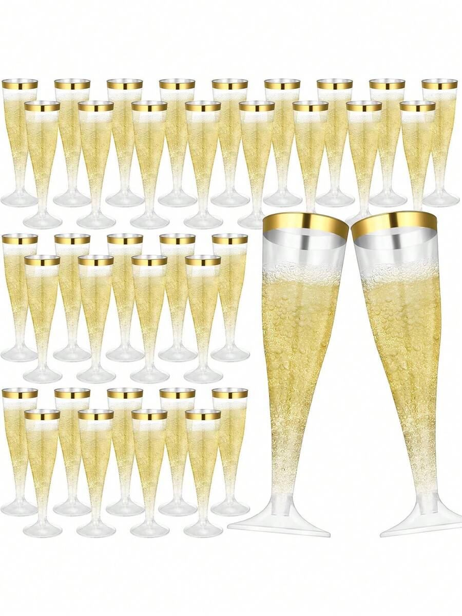 100/50/30/25/20/10pcs Set Transparent Gold/Champagne/Wine/Cocktail/Wedding Toast Reusable Cups, Suitable For New Year, Christmas, Party, Wedding And Other Large Events, Birthday, Valentine's Day And Back To School Season - View 1