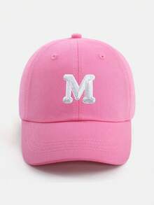 1pc Pink Letter Print Baseball Cap, Breathable & Comfortable For 1-5 Years Old Girls, Suitable For Spring/Summer Outdoor & Casual Wear, A-Z Letter Options - Dark Pink - View 44