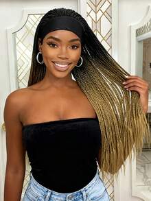 Tóc giả bện 32 inch, tóc giả bện siêu nhỏ bằng sợi tổng hợp dành cho nữ, tóc giả bện dài bằng sợi tổng hợp có băng đô, tóc giả làm bằng máy. - Nhiều màu - Xem 12