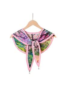 1件女士高端腰果油画风格披肩开衫，带珍珠吊坠领 - 彩色 - 查看 10