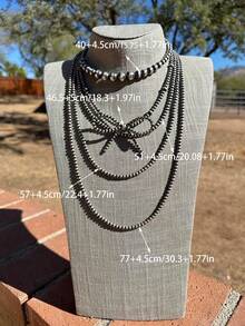 5pcs Minimalist Retro Bow Faux Pearl Necklace, Fashionable Jewelry Suitable For Party, Gathering, Vacation, 2026 New Arrival - Gray-black - View 4