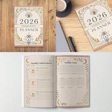 1 cuốn sổ kế hoạch và sổ tay xoắn lò xo hiện đại năm 2026 dành cho phù thủy - Sổ tổ chức cá nhân 117 trang với bảng tầm nhìn, theo dõi chu kỳ mặt trăng và các trang kiểu bài Tarot, trang thiết lập dự định và mục tiêu hàng năm, lịch tuần và tháng dạng rời dành cho phụ nữ có đời sống tâm linh. - Hình chữ nhật - Xem 6