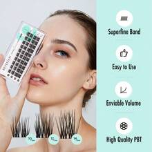 40片装 BEYELIAN 睫毛簇 10-14mm 单簇假睫毛 嫁接自然妆效 柔软可重复使用 黑色超细睫毛带 DIY 睫毛嫁接（款式 C05 混合透明睫毛带） - C - 查看 3