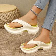 Colorblock Platform Wedge Sandals, Comfortable Beach Flip Flops, Fashionable & Versatile - Fluorescent Green - View 12