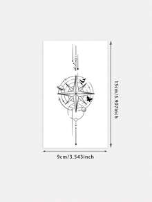 1张时尚防水赛博朋克指南针纹身贴纸，防汗，逼真仿纹身，酷炫服饰及拍照配饰，可持续2-3天 - 黑色 - 查看 5