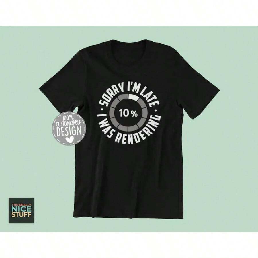 Animator T-Shirt | Sorry I'm Late, Digital Creatives GiftMinimalist Style Sweatshirt Graphic Tees, Vintage Clothes, Streetwear, Going Out Tops, Summer Tops, Spring Outfits, Funny Shirts, Matching Couple Outfits, Matching Outfits Vacation, Figure Print Casual, Street Fashion, Versatile - 黑色 - 查看 1
