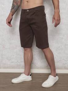 Men's Slim Fit Twill Bermuda Shorts With Lycra - Coffee Brown - View 1