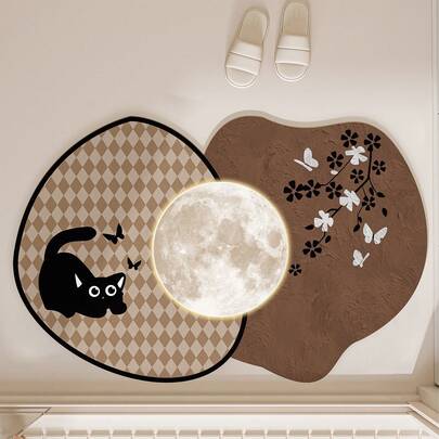 1pc Creative Cat, Moon, Flower Combination Irregular Design Mat, Silica Gel Material Absorbent Bathroom Mat, Doormat, Small Carpet, Welcome Mat, Carpet, Mat, Outdoor Doormat, Kitchen Carpet, Home Decor, Front Door Mat, Area Small Carpet, Outdoor Mat, Home Decor, Area Carpet, Garden Carpet, Washable Carpet (Handcrafted Irregular Pattern May Have 1-5cm Deviation, Suggest Ordering A Larger Size)