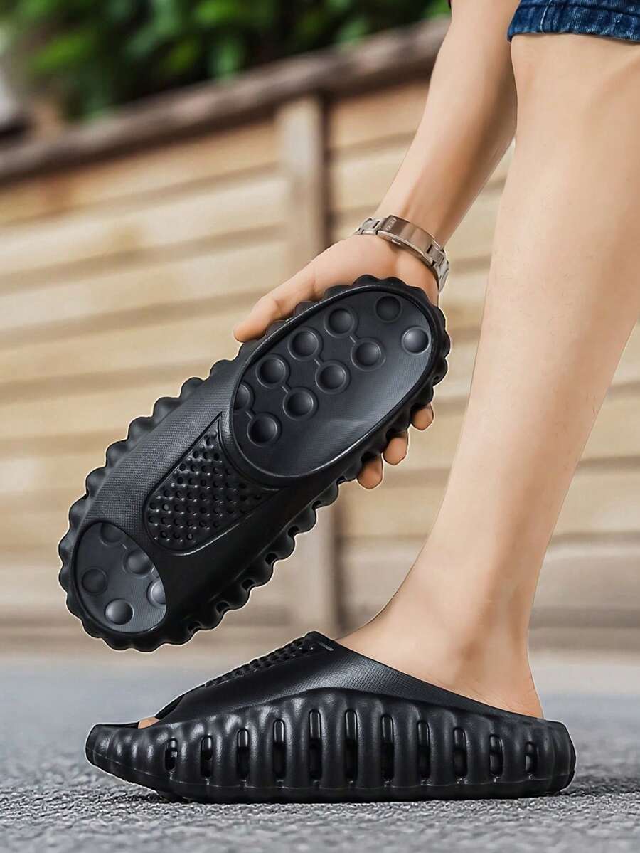 Unisex EVA Slippers, Breathable Massage Shoes, Lightweight Open Toe Sandals, Quick Drying Beach & Shower Shoes - Black - View 1
