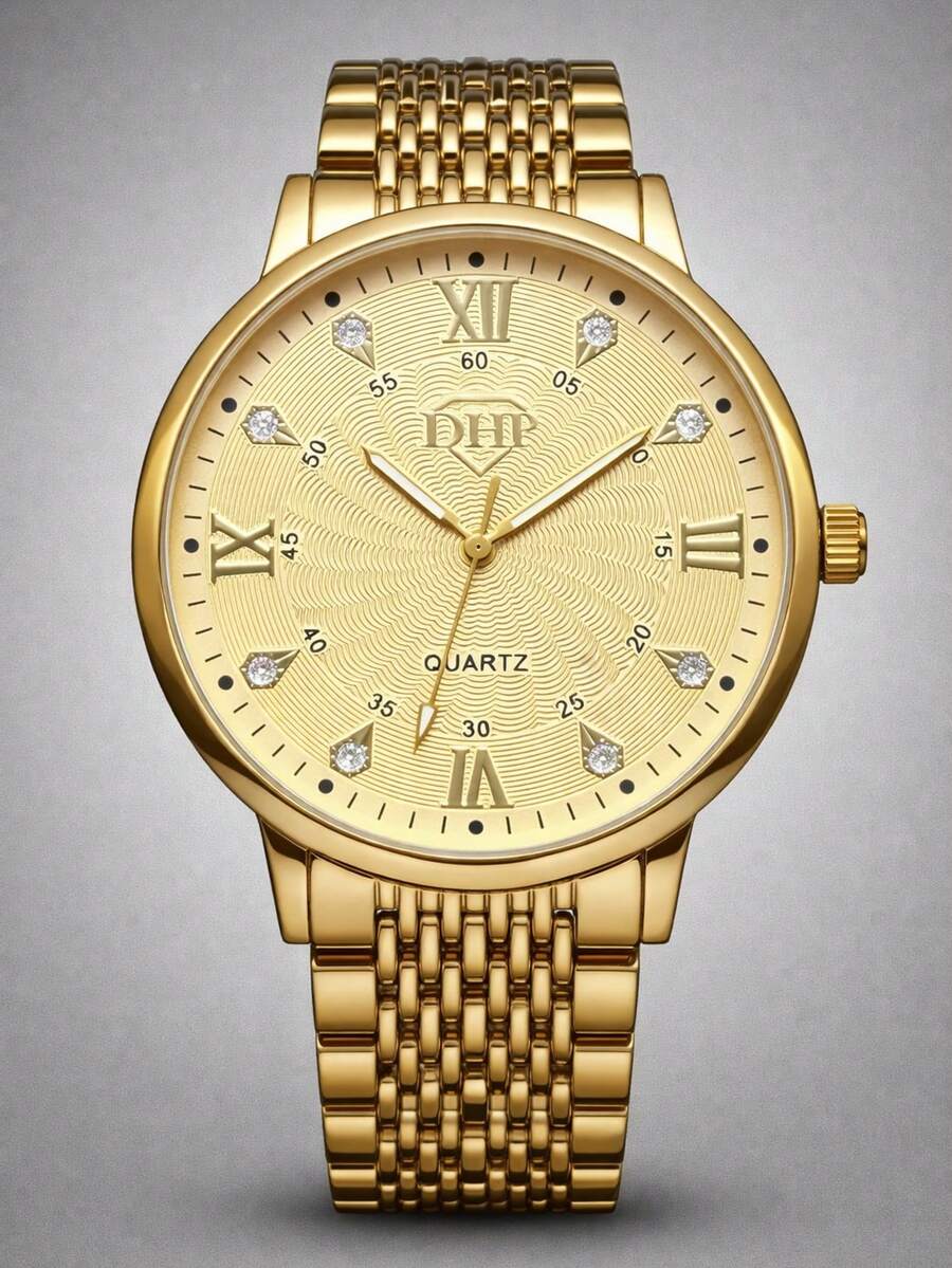 DHP Men's Dress Watch - Assorted Colors, Waterproof. - Golden 6 - View 1