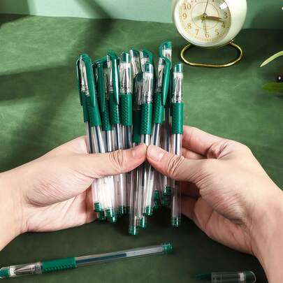 30pcs Green Gel Pens, Smooth Writing, Non-Staining, Suitable For Office, Students, Back To School Stationery Supplies